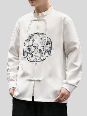 Autumn Winter Men's Retro Embroidered Stand Collar Shirts