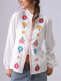 Women's Flowers Embroidery Stand Collar Long Sleeve Shirts
