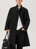 Men Double Breasted Trench Coat Long Belted Windbreaker Overcoat