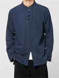 Men's Casual Chinese Style Button Stand Collar Long Sleeve Shirt