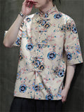 Men's Summer Print Stand Collar Half Sleeve Tang Suit Shirts