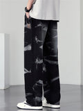 Men Plus Size Washed Tie Dye Drawstring Elastic Waist Loose Fit Jeans