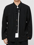 Men's Casual Chinese Style Button Stand Collar Long Sleeve Shirt