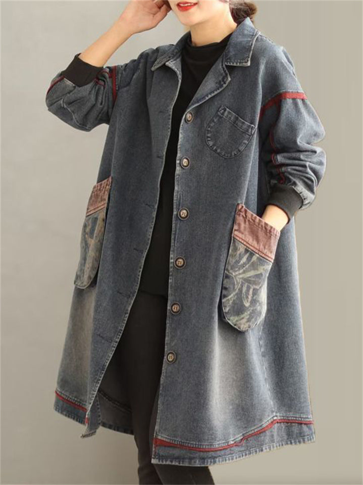 Retro Casual Patchwork Pockets Denim Jacket for Women