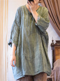 Women's Loose Linen Zen Style Distressed Textured Long Sleeve Shirts