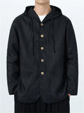 Men's Autumn Casual Solid Color Linen Hooded Long Sleeve Jackets