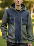 Men's Zip Front Casual Contrast Color Patchwork Outerwear‌ Hooded Jackets