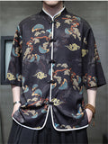 Men's Cool Print Stand Collar Half Sleeve Tang Suit Shirts