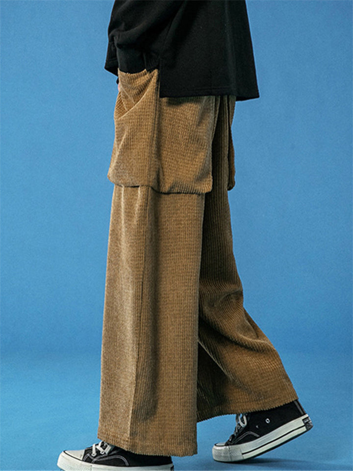 Men's Autumn Vintage Solid Color Corduroy Pockets Cargo Pants
