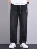 Men's Summer Loose Fit Side Seam Embroidery Staight Leg Pants