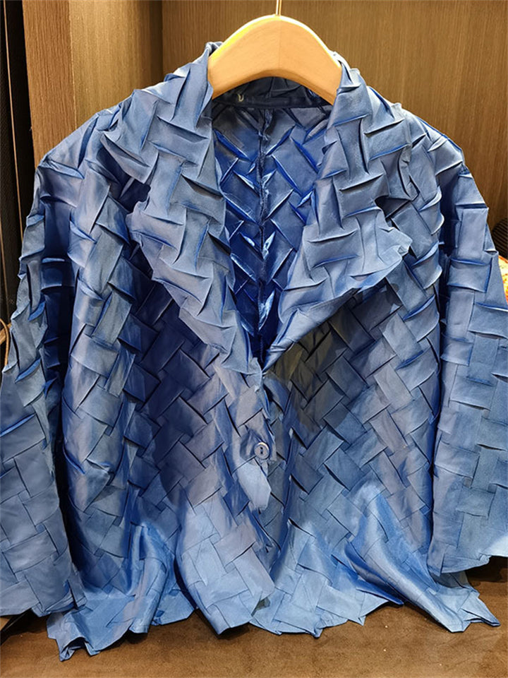 Women's Chic Woven Textured Wrinkles Single Breasted Tops