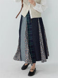 Japanese Style A-Line Patchwork Denim Skirts for Women