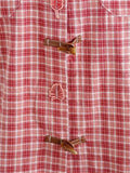 Cute Leaf Patch Button Up Lapel Retro Plaid Shirt for Women