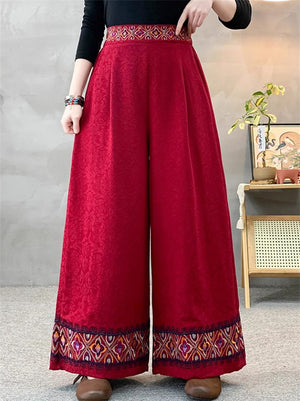 Women's Ethnic Trimmings Embroidered High Rise Wide Leg Pants