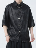 Chinese Style Loong Print Lapel Short Sleeve Shirts for Men