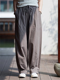 Summer Cotton Linen Stripe Casual Straight Pants for Women