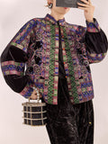 Women's Long Sleeve Geometric Pattern Embroidered Cotton-padded Jacket