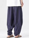 Mens Summer Striped Harem Pants Loose Baggy Cotton Linen Trousers