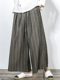 Men's Casual Summer Linen Wide Leg Stripe Pants