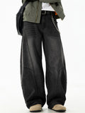 Men Vintage Baggy Curved Leg Loose Fit Washed Denim Jeans