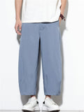 Mens Simple Casual Mid-waist Wide Leg Baggy Cropped Pants