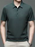Men's Summer Solid Color Quarter Button Short Sleeve Polo Shirts