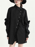 Women's Long Sleeve Asymmetric Collar Ruffled Trim Suit Shirts