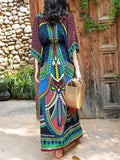 Women's Trendy Ethnic Holiday Style Print V Neck Maxi Dress