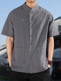 Men's Simple Short Sleeve Ramine Blend Mandarin Collar Casual Shirts