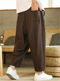 Men's Summer Vintage Casual Linen Drawstring Wide Leg Cropped Pants