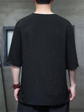 Men's Chinese Style Solid Color Asymmetric Hem Short Sleeve Shirts