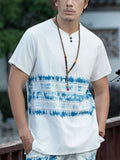 Men's Summer Blue Tie-dye V Neck Short Sleeve T Shirt