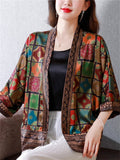 Women's Trendy 3/4 Sleeve Geometry Print Patchwork Cardigan Shirts