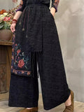 Women's Ethnic Style Floral Embroidered Fringe Patchwork Wide Leg Pants