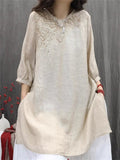 Women's Summer Retro Embroidery Loose Half Sleeve Shirts