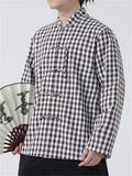 Men's Chinese Style Stand Collar Long Sleeve Linen Plaid Shirt