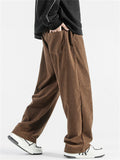 Mens Casual Corduroy Wide Leg Drawstring Pants