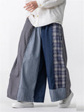 Men's Casual Plaid Stripe Patchwork Wide Leg Cropped Pants