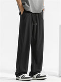 Mens Wide Leg Casual Ice Silk Breathable Drawstring Pants