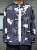Men's Autumn Peaches Print Stand Collar Tangsuit Cardigan Jackets