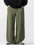 Men Japanese Style Baggy Drawstring Wide Leg Pants with Pockets