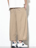 Mens Simple Casual Mid-waist Wide Leg Baggy Cropped Pants