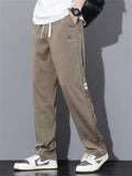 Men's Letter Embroidery Loose Fit Drawstring Elastic Waist Straight Leg Pants