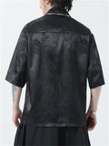 Chinese Style Loong Print Lapel Short Sleeve Shirts for Men