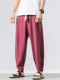 Mens Summer Linen Blend Loose Breathable Yoga Harem Joggers