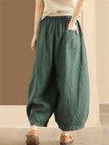 Women's Summer Comfy Solid Color Wide Leg Elastic Waist Cropped Pants