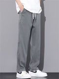 Men's Letter Embroidery Loose Fit Drawstring Elastic Waist Straight Leg Pants