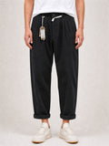 Men's Japanese Style Belted Relaxed Fit Straight Leg Pants