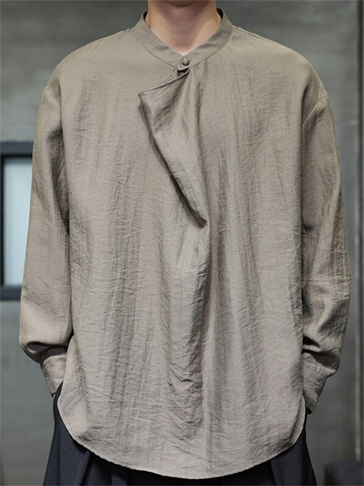 Men's Comfy Solid Color Cotton Linen Long Sleeve Shirts