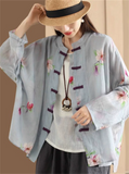 Women's Chinese Style Retro Printed Frog Button Cardigan Shirt